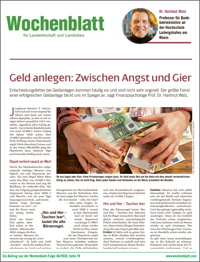 Geld anlegen - Artikel Wochenblatt 46.20