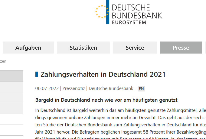 Deutsche Bundesbank Studie Bargeld Zahlungsverhalten Deutschland 2021