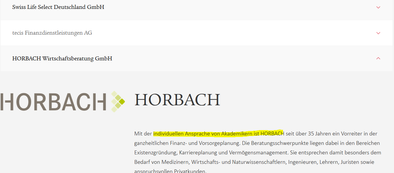 Horbach Swiss Life Select individuellen Ansprache von Akademikern