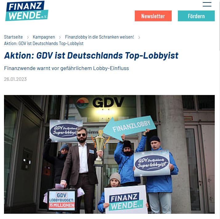 Bürgerbewegung Finanzwende Aktion GDV ist Deutschlands Top-Lobbyist Petition