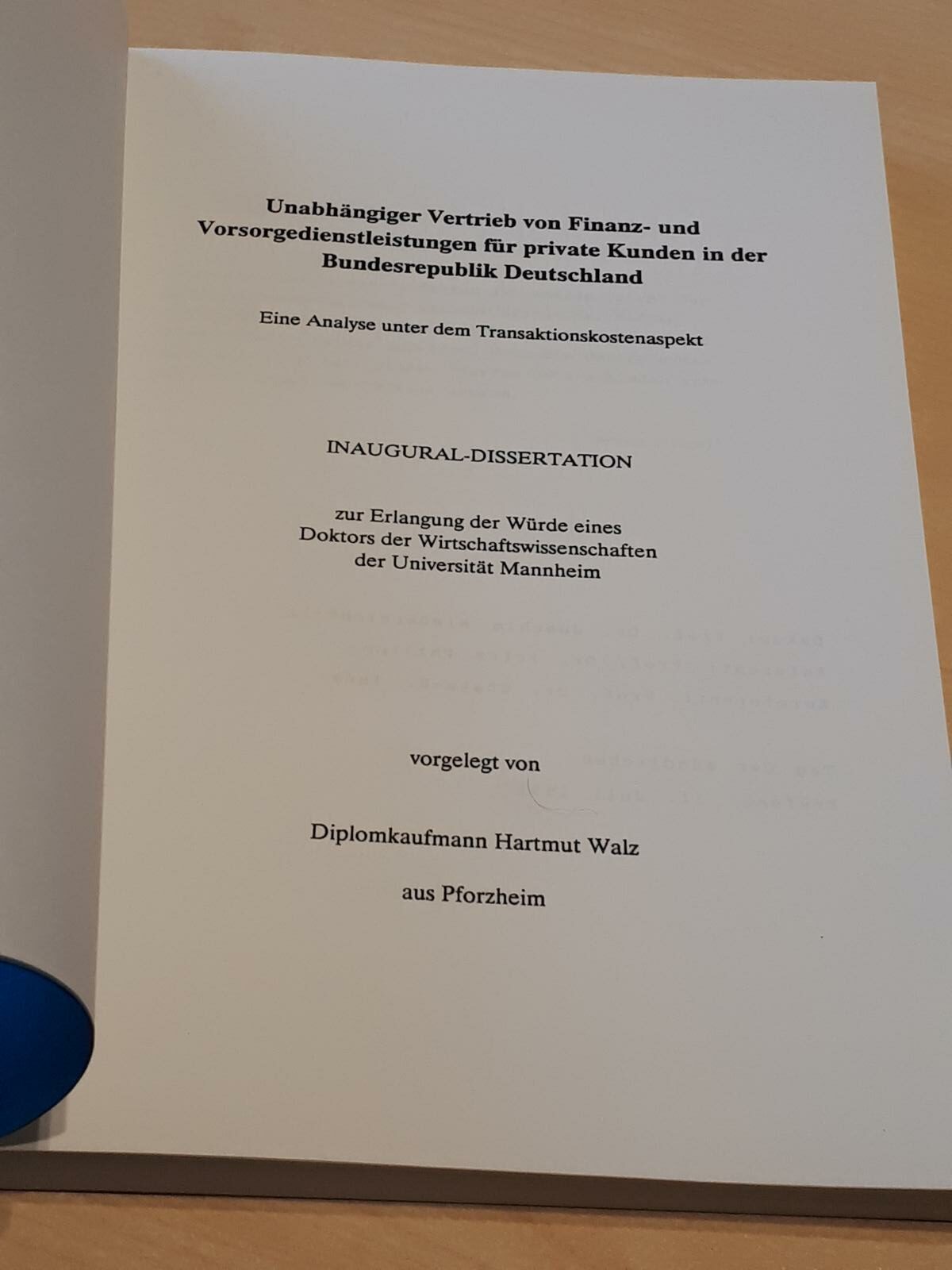 Doktorarbeit Dissertation Hartmut Walz